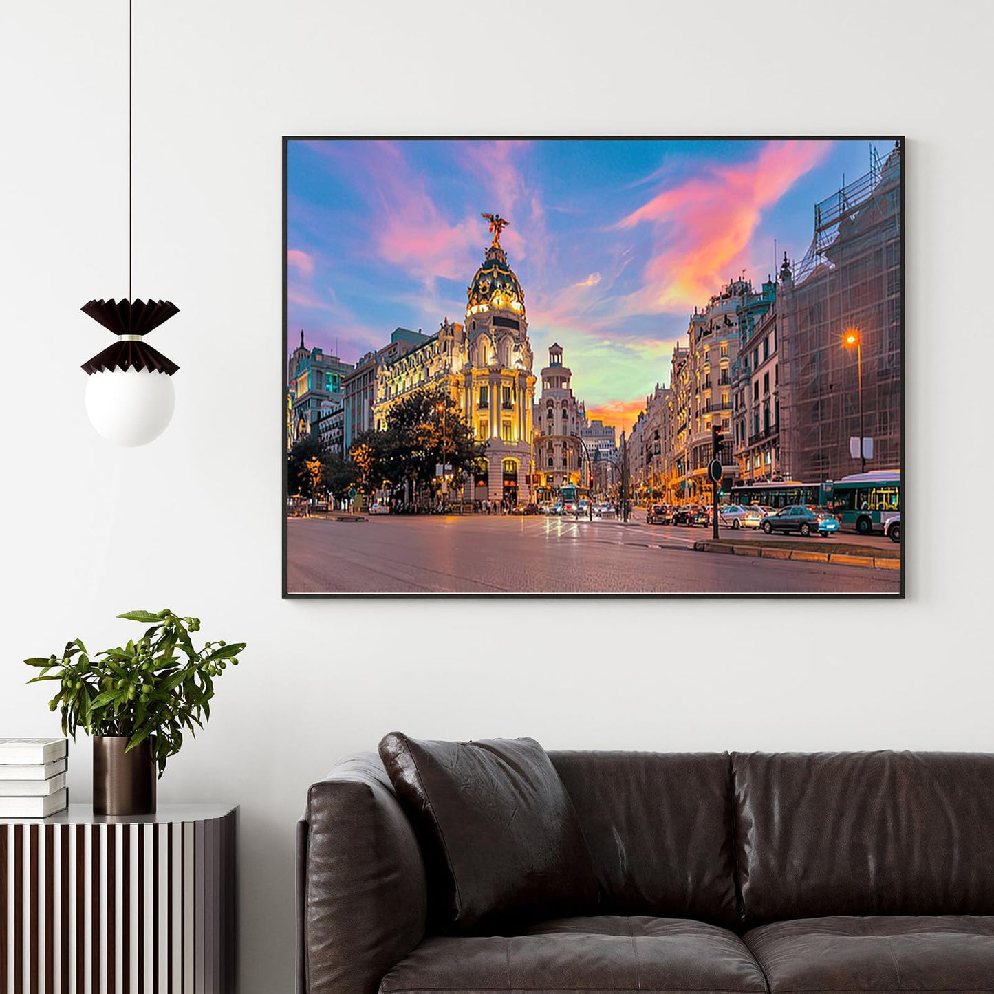 QAZWSX Diamond Painting City Madrid City Skyline Gran Via Street Twilight Spain for Adult Painting Kits Diamond Art Perfect for Home Wall Decor 12"x16"