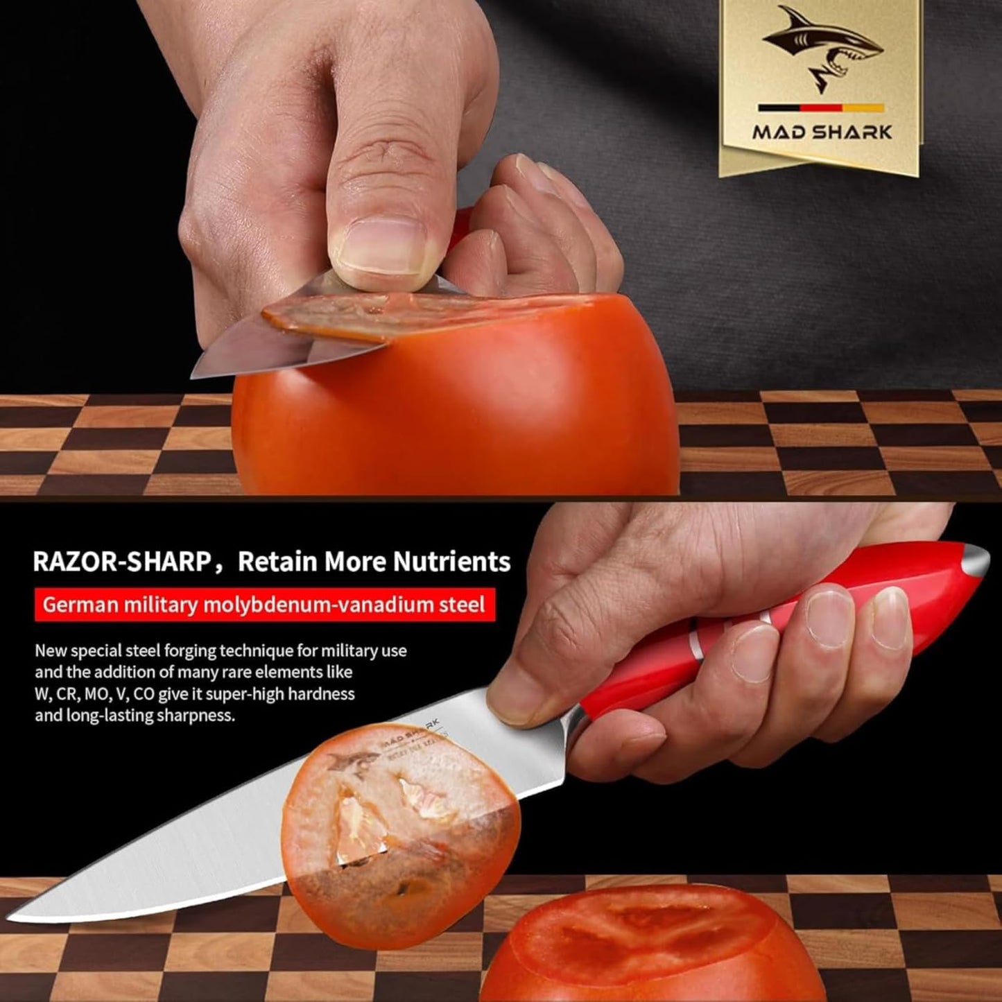 MAD SHARK Paring Knife 5 Inch Ultra Sharp, Small Kitchen Knife, German molybdenum-vanadium Stainless Steel, Ergonomic Handle Design, Chopping Knife for Precise Cutting, Peeling, Slicing