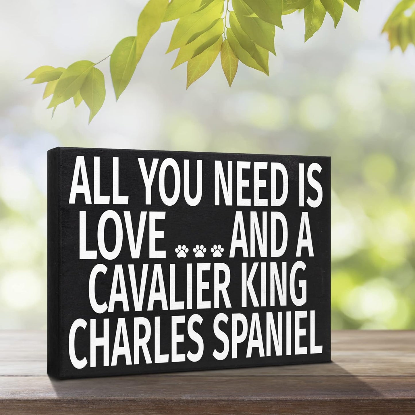 JennyGems Wooden Dog Lover Gift Sign - All You Need Is Love and a Cavalier King Charles - Rustic Shelf Decor for