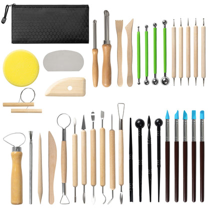 Mepubby 38 Pcs Pottery Tools & Air Dry Clay Tools Kit – Modeling Tools Set for Carving, Shaping, Molding & Crafting – Ideal for Polymer Clay, Ceramic, Air Dry Clay – for Beginners, Hobbyists, Artists
