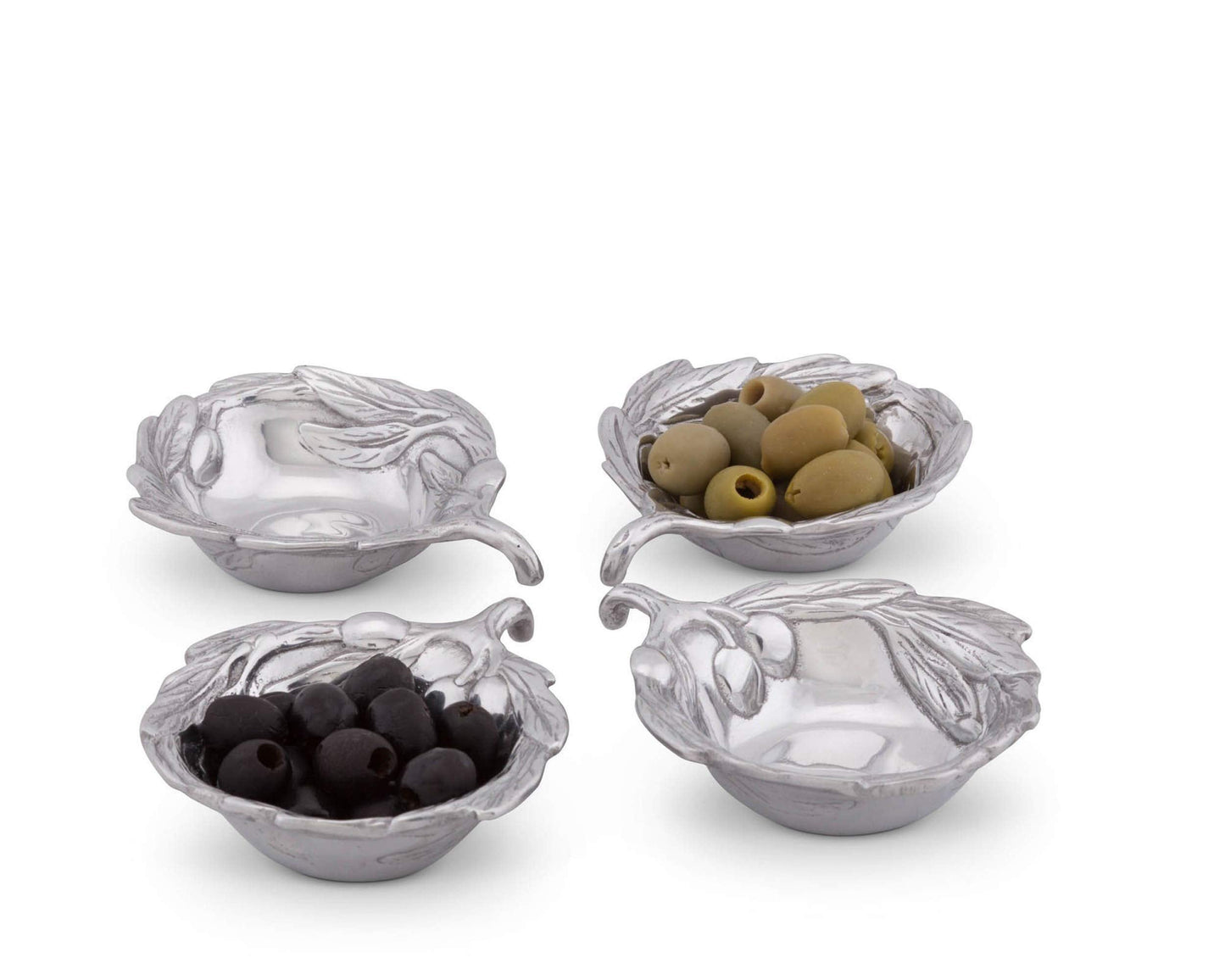 Arthur Court Sand-Cast Aluminum, Set of 4 Olive Pattern Sauce Bowls 4 inch Diameter