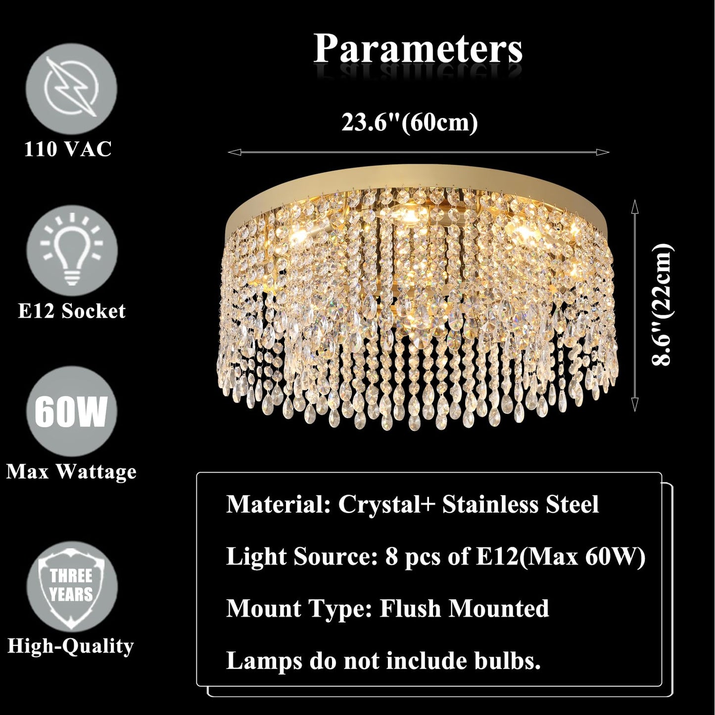 Axamate Modern Crystal Chandelier 24 inch Large Gold Chandeliers Ceiling Light Round Raindrop Chandeliers Flush Mount Lighting Fixture for Living Room Dining Room Bedroom