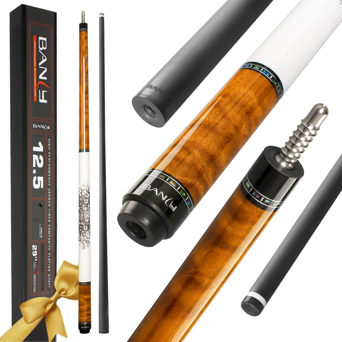 Banly Carbon Fiber Pool Cue - 12.5mm Time Crystal Tip, 58" Low Deflection Pool Sticks for Adults Professional Billiard Cue Sticks with Dalbergia Odorifera Butt