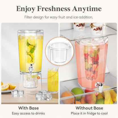 Lifewit 1 Gallon Drink Dispenser for Parties 2 Pcs, Plastic Beverage Container for Juice/Tea/Soda with Stand & Ice Core, Clear Lemonade Dispenser with Spigot, BPA Free Water Pitcher 39 x 16 cm/15x6"