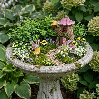 PRETMANNS Fairy Garden House Kit - Outdoor Fairy Houses for Outside with Accessories, Miniature Village Decor for Adults, Large Fairy House 7 Inch (18cm), Garden Decor Set