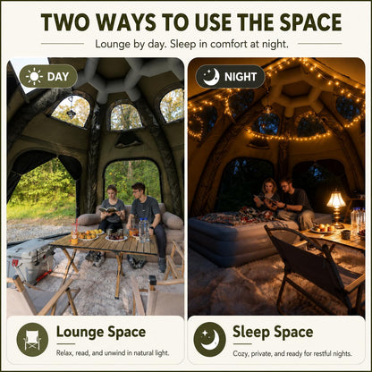 SENLEETO Inflatable Tents for Camping 6-8 People,174.81 Square Feets Igloo Tent, Inflatable Hot Tent with Stove Jack 4 Season Blow up Tents Waterproof Glamping