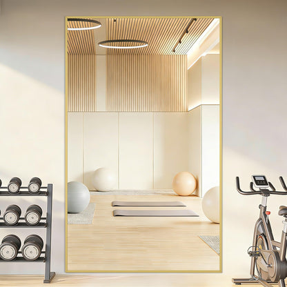 Mirrorons 76"x44" Oversized Full Length Mirror, Floor Standing or Wall Mounted with Hanging Kit, Shatterproof Tempered Glass Mirror for Living Room, Bedroom, Dressing Room, Gym (Gold)