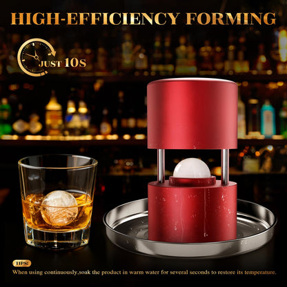 Mini Deluxe 1.1'' Ice Ball Press, Aluminum Ice Ball Maker for Ice Sphere to Enhance Drink Flavor, Ice Ball Press Kit with Tong and Drip Tray, for Whiskey, Bourbon, Scot & Cocktail