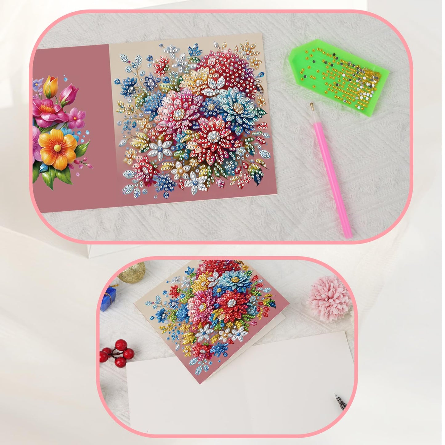 JISHSHAY 6 PCS Diamond Art Greeting Cards Flower Diamond Painting Birthday Cards Flower Gem Art Gem Painting Mosaic Kits for Adults for Thanksgiving Anniversary Valentine Graduation All-Occasion