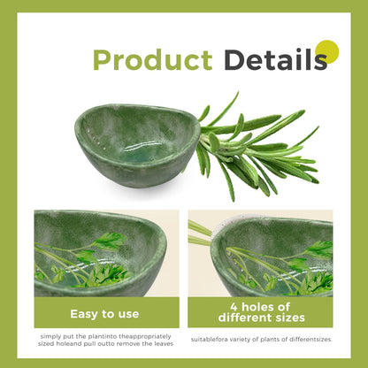Baooery Pottery Herb Stripper Bowl, Herb stripper bowl, Ceramic Herb Stripper Bowl with Different Hole Sizes for Separating Leaves and Stems (Green)