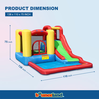 Bounceland Jump and Splash Adventure Bounce House or Water Slide All in one, Large Pool, Fun Bouncing Area with Basketball Hoop, Long Slide with Climbing Wall, UL Certified Blower Included