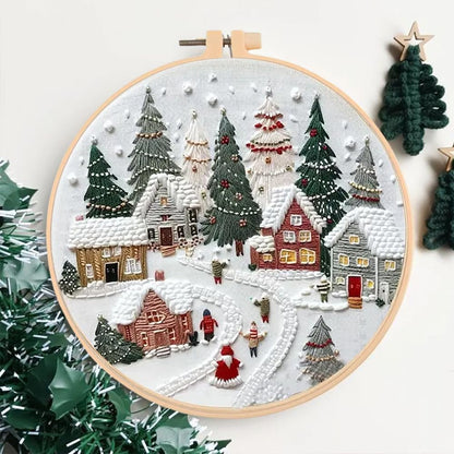 Huacan Embroidery Kits for Adults Beginner DIY Cross Stitch Stamped Christmas Tree Pattern Stitching Sewing Kit 1 Piece 7.8 x 7.8 Inch