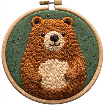 DIY Punch Needle Kits Cartoon Cute Brown Bear Embroidery Punch Needle Starter Craft with Hoop Easy for Beginners for Festival t and Decoration 20x20cm-1