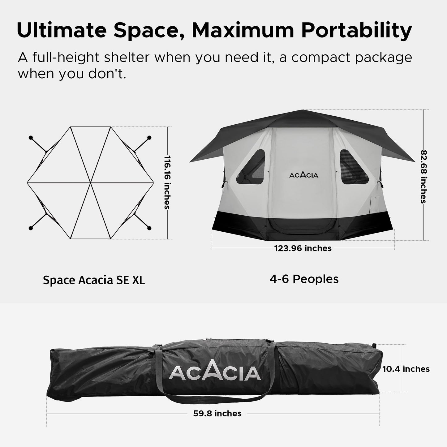 Space Acacia Lite Camping Tent | 4-8 Person Pop Up Tents for Camping | Lightweight & Durable Beach Tent | Level 7 Wind Resistance, UPF 50+ | Quick Setup for Camping & Backyard, Moonstone