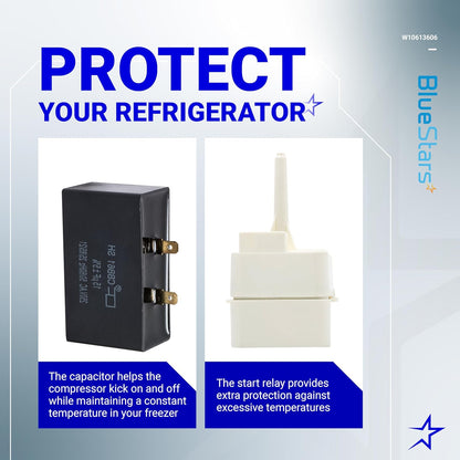 BlueStars 2 Packs W10613606 Refrigerator Compressor Start Relay and Capacitor - Compatible with Whirlpool, KitchenAid,