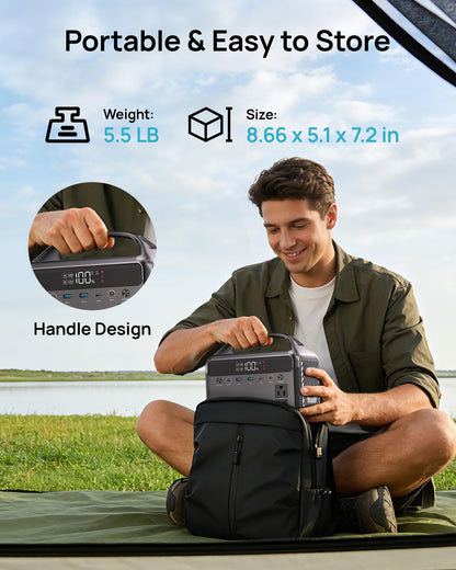 Portable Power Station 300W, 192Wh LiFePO4 Battery Solar Generator with Carry Bag & 2 AC Outlets 110V/ 600W Surge, Power Bank Fast Charging AC DC USB Ports for Laptop, Camping, Home Ues, Emergency