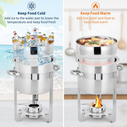 GarveeHome 11QT Soup Chafer Set of 2, Stainless Steel Round Soup Warmer with Pot, Notched Lids & Fuel Holders, Commercial Food Warmer for Buffets, Events and Party Service