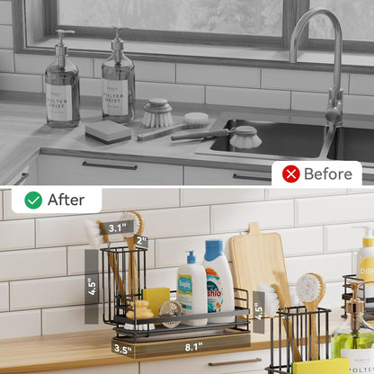 Set, Counter 8.1x3.5x4.5 Yofidra Sink Caddy With Stone Drying Tray: Stainless Steel Soap Dispenser Kitchen Sink