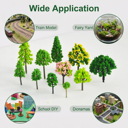 Model Trees & Diorama Supplies - 3-7cm Miniature Trees for Crafts, 55 Pcs Fake Plastic Trees for Fairy Garden Accessories & Diorama Box