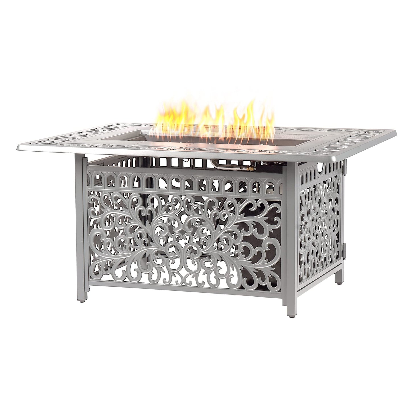 Oakland Living Rectangular 48 in. x 36 in. Aluminum Propane Fire Pit Table, Glass Beads, Two Covers, Lid, 57,000 BTUs in Grey Finish