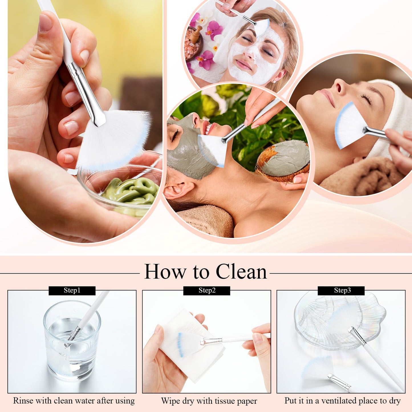 9 Pieces Facial Fan Mask Brushes, Soft Facial Applicator Brushes Tools for Peel Glycolic Makeup for Mud Cream(Champagne)