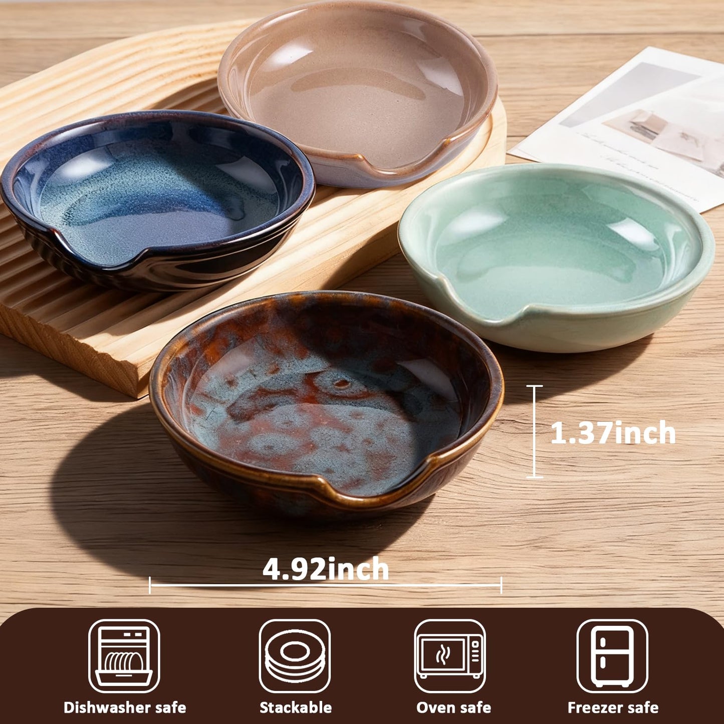 4 Pack Ceramic Spoon Rest for Stove Top, Heat-Resistant Spoon Holder for Kitchen Counter, 4.9 Inch Utensil Rest for Cooking, Spatula, Ladles, Tong, Coffee Spoon Rests Set, Farmhouse Kitchen Decor