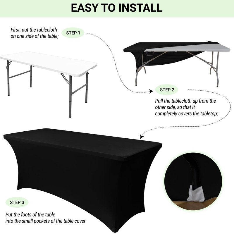 Obstal 6 Pack Stretch Spandex Table Covers for 6 Foot Tables - 6 FT Universal Rectangular Fitted Tablecloth Protector for Wedding, Banquet, Party (White, 72 Length x 30 Width x 30 Height Inches)
