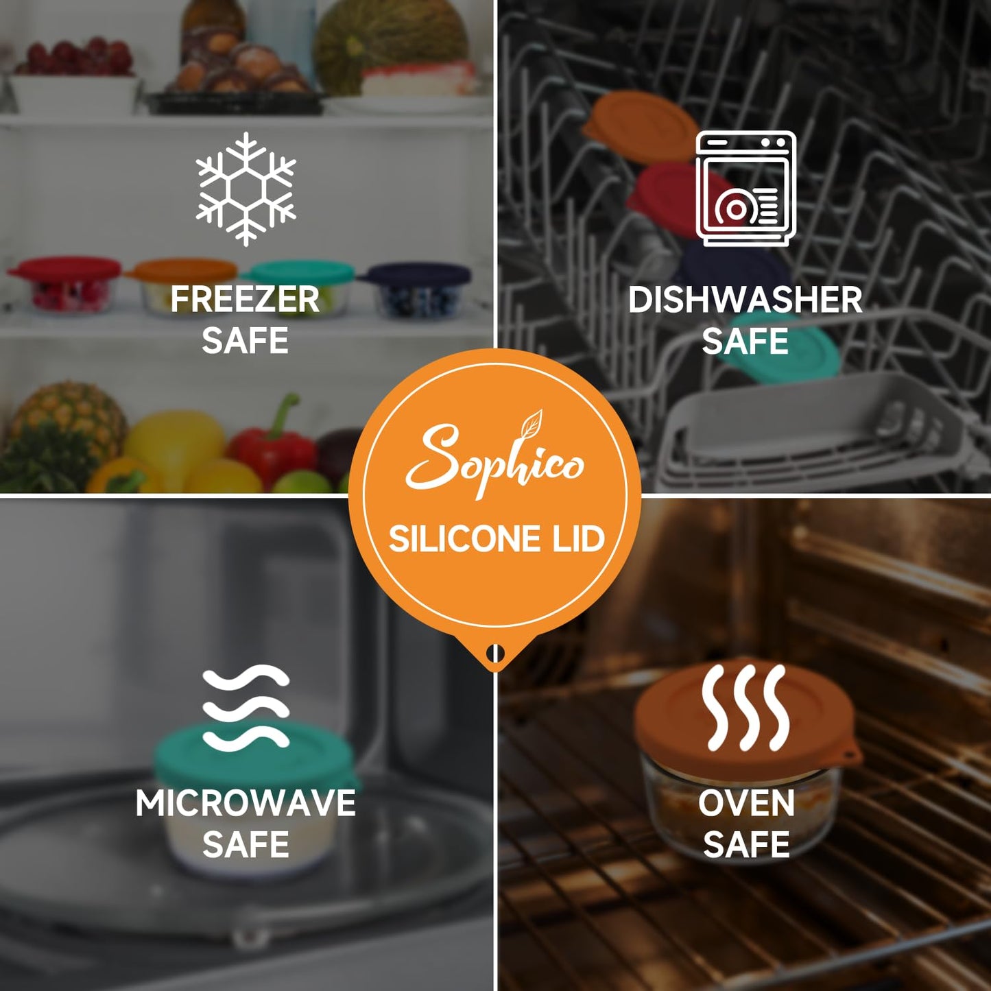 Sophico 1 Cup Round Silicone Storage Cover Lids Replacement for Anchor Hocking and Pyrex 7202-PC Glass Bowls (Container not Included) (Mix - 4 pack)