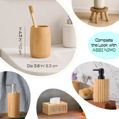 ABBI NIMO Natural Bamboo Toothbrush Holder 2 Pack, Simple Minimal Cylindrical Tumbler for Bathroom Countertop, Unbreakable Makeup Brush or Pen Organizer, Desktop Accessory
