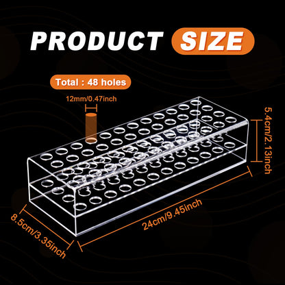 HESHUYU Acrylic Pen Display Holder - 48-Slots 12mm Stand for Art Paint Brush, Makeup Brush - Clear Pencil Display Rack for Desk