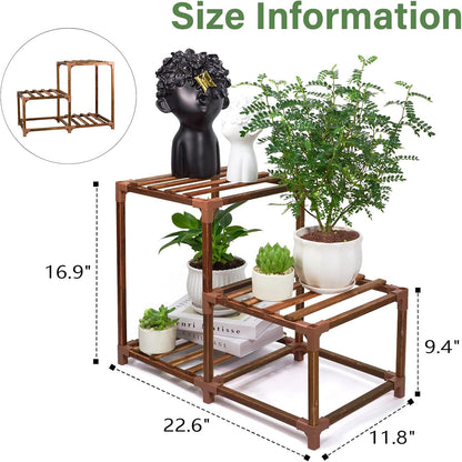 XXXFLOWER Plant Stand Indoor Outdoor, 3 Tiers Wood Plant Shelf for Multiple Plants, Large Rack
