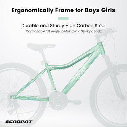 HIWORK Mountain Bike 26 Inch, High Density Carbon Steel Frame Girls Bike with 21-Speed Front Suspension Dual V-Brakes, Bike for Teenagers Girls Womens Bicycle | Light Green