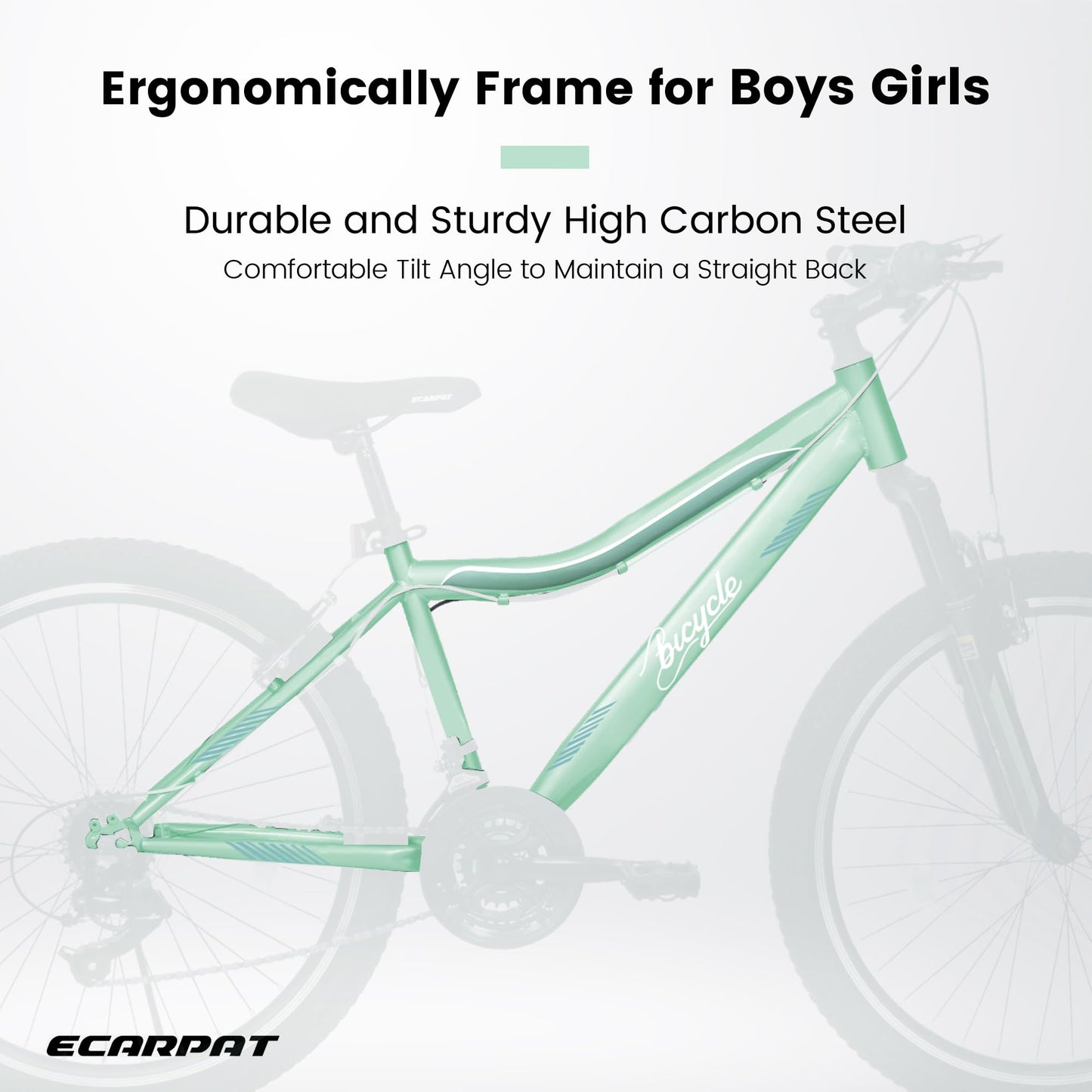 HIWORK Mountain Bike 24 Inch, High Density Carbon Steel Frame Girls Bike with 21-Speed Front Suspension Dual V-Brakes, Bike for Teenagers Girls Womens Bicycle | Light Green