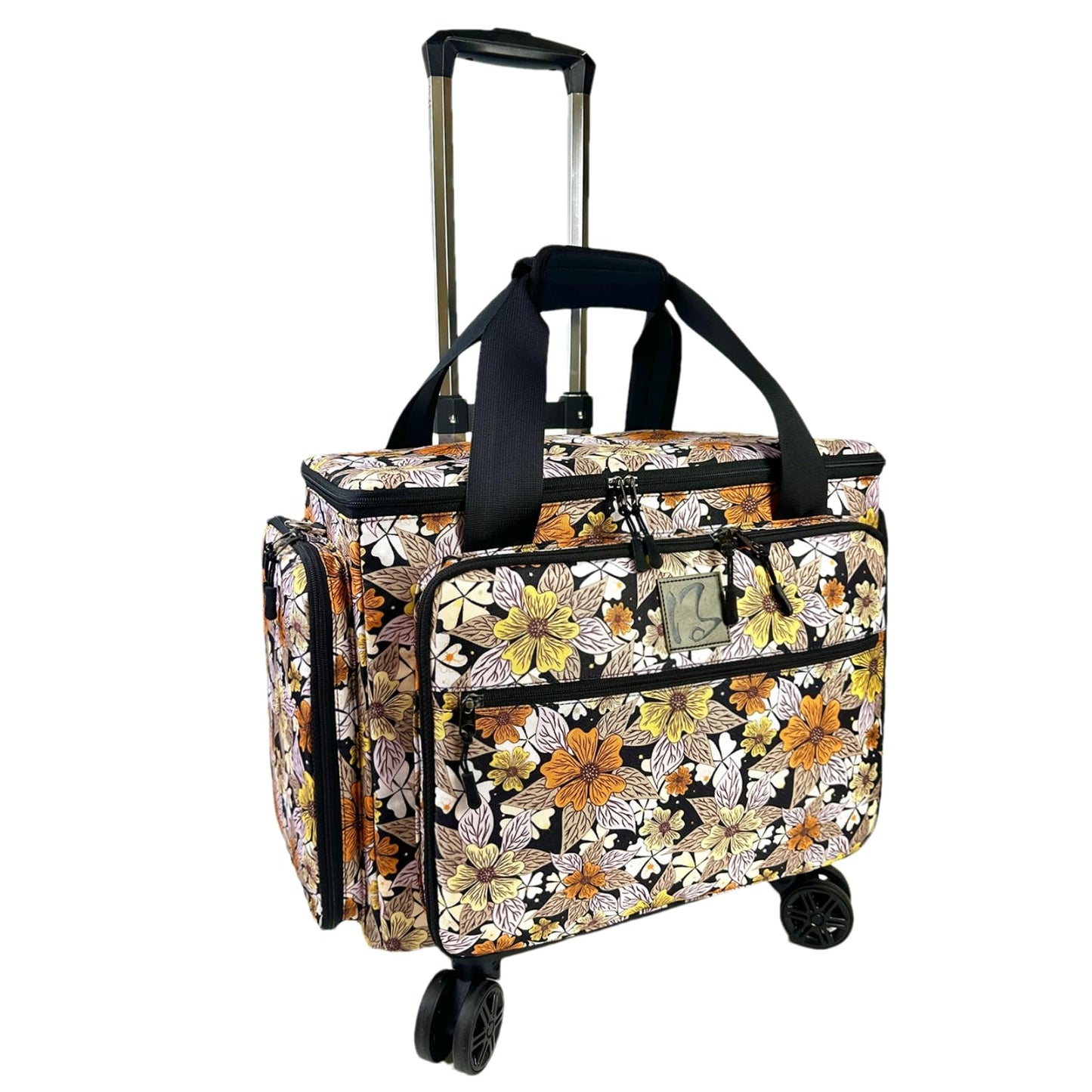 BatlFrist Rolling Sewing Machine Bag with Five 360-Degree Rotating Wheels,Sewing Machine Carrying Case Fits for Most Standard Sewing Machines,YKK zipper,Hard Bottom Pad (Floral)