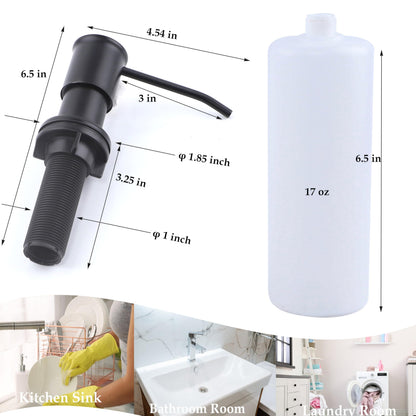 Sink Soap Dispenser Pump Black Built in Kitchen Counter Dish Soap Dispenser with 41" Extension Tube/17 Oz Bottle for Bathroom Under Sink Hand Soap Lotion Pump