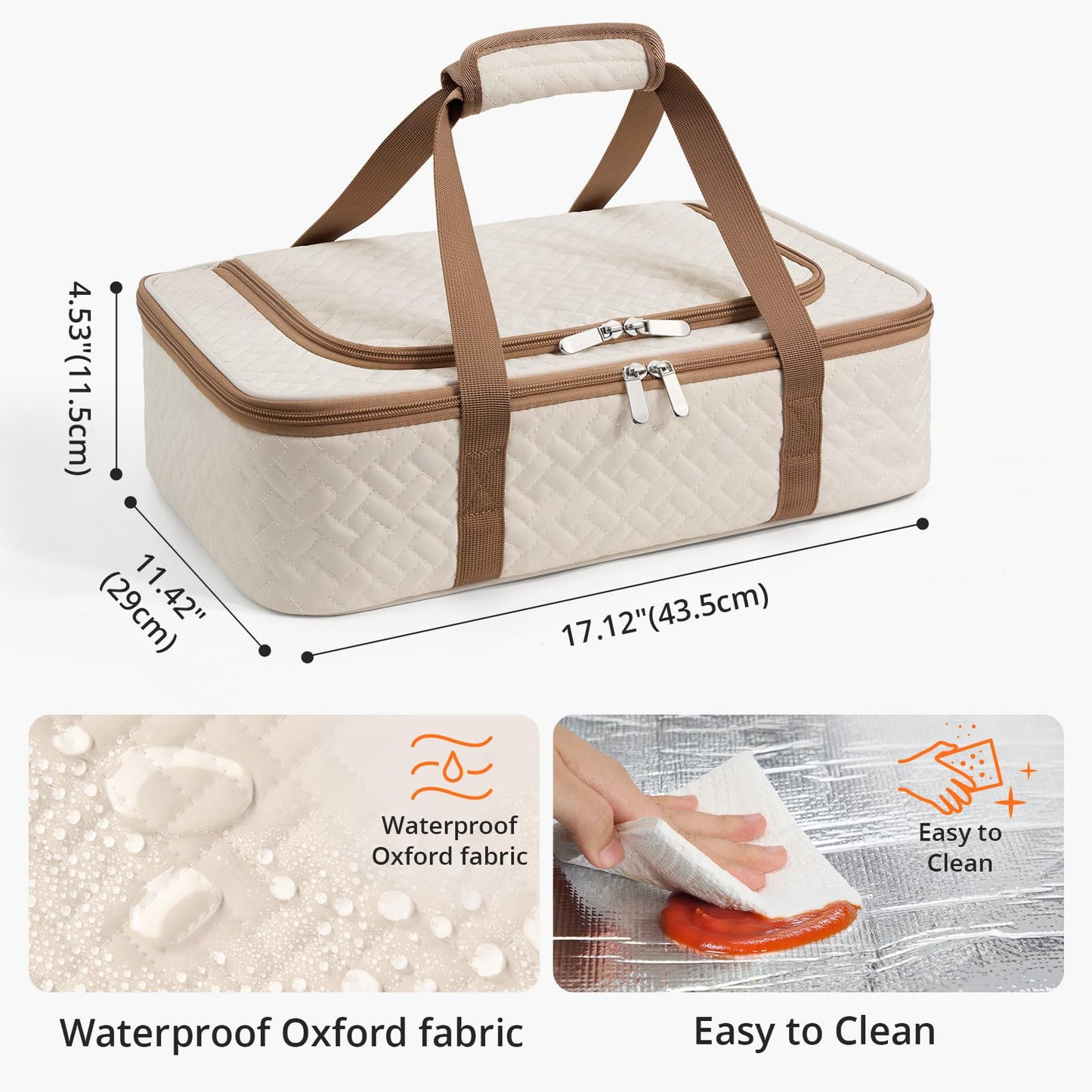 MIAOJIE Insulated Casserole Carrier - Portable Casserole Carrier for Hot or Cold Food, Lasagna Holder for Parties,Picnic,Cookouts,Traveling - Fits 9" x 13" Baking Dish (Beige)