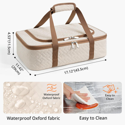 MIAOJIE Insulated Casserole Carrier - Portable Casserole Carrier for Hot or Cold Food, Lasagna Holder for Parties,Picnic,Cookouts,Traveling - Fits 9" x 13" Baking Dish (Beige)