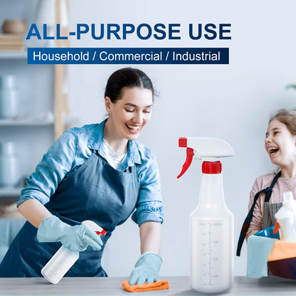 Veco Spray Bottle (5 Pack,16 Oz) with Measurements and Adjustable Nozzle(Mist & Stream Mode), HDPE Plastic Spray Bottles for Cleaning Solution, Household/Commercial/Industrial Use, No Leak and Clog