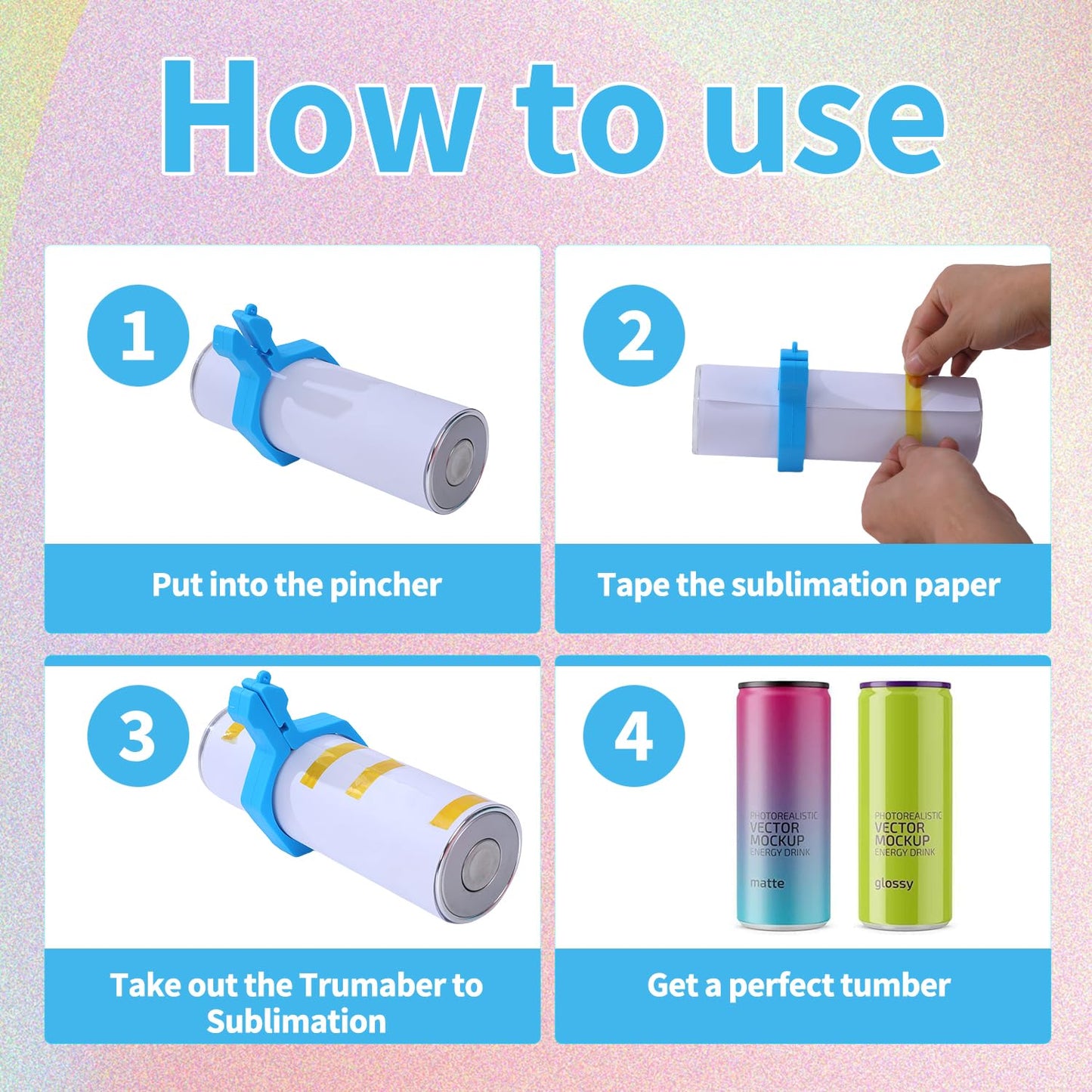 Sublimation Blanks Tumbler Clamp Tool Pink Kits for 20 Oz Sublimation Blanks, Heat Resistant Gloves, Heat Tape Sublimation, Heat Tape Dispenser Sublimation Kit, Tumbler Clamp Clamp Blue&Pink.