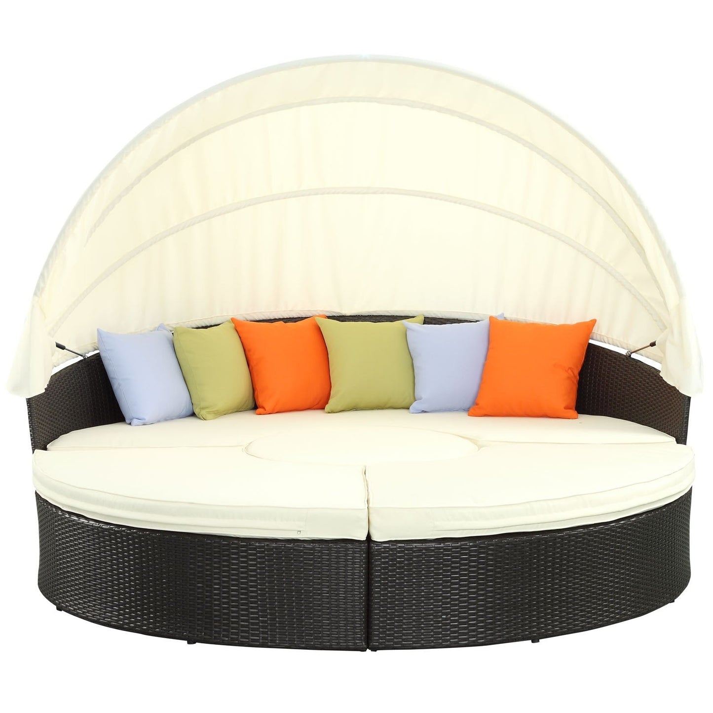Modway Quest Wicker Rattan Outdoor Patio Canopy Sectional Daybed in Espresso White