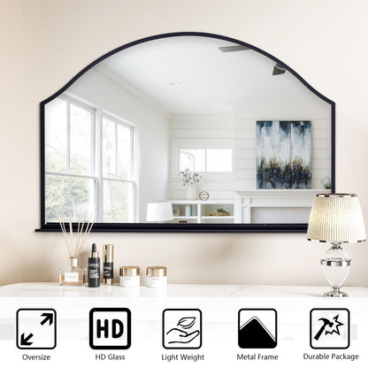 Chende 47''x32'' Large Wall Mirrors for Decor, Black Bathroom Mirror with Removable Shelf, Elegant Scallopd Mirror with Arched Frame for Entryway, Living Room, Mantel, Bedroom