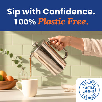 Ziruma Non-Toxic French Press, Surgical Stainless Steel Coffee Press, Plastic-Free, Heavy Metal-Free, No Endocrine Disruptors, 34 Oz, Double Wall, 4-Layer Filter, Portable Coffee Maker