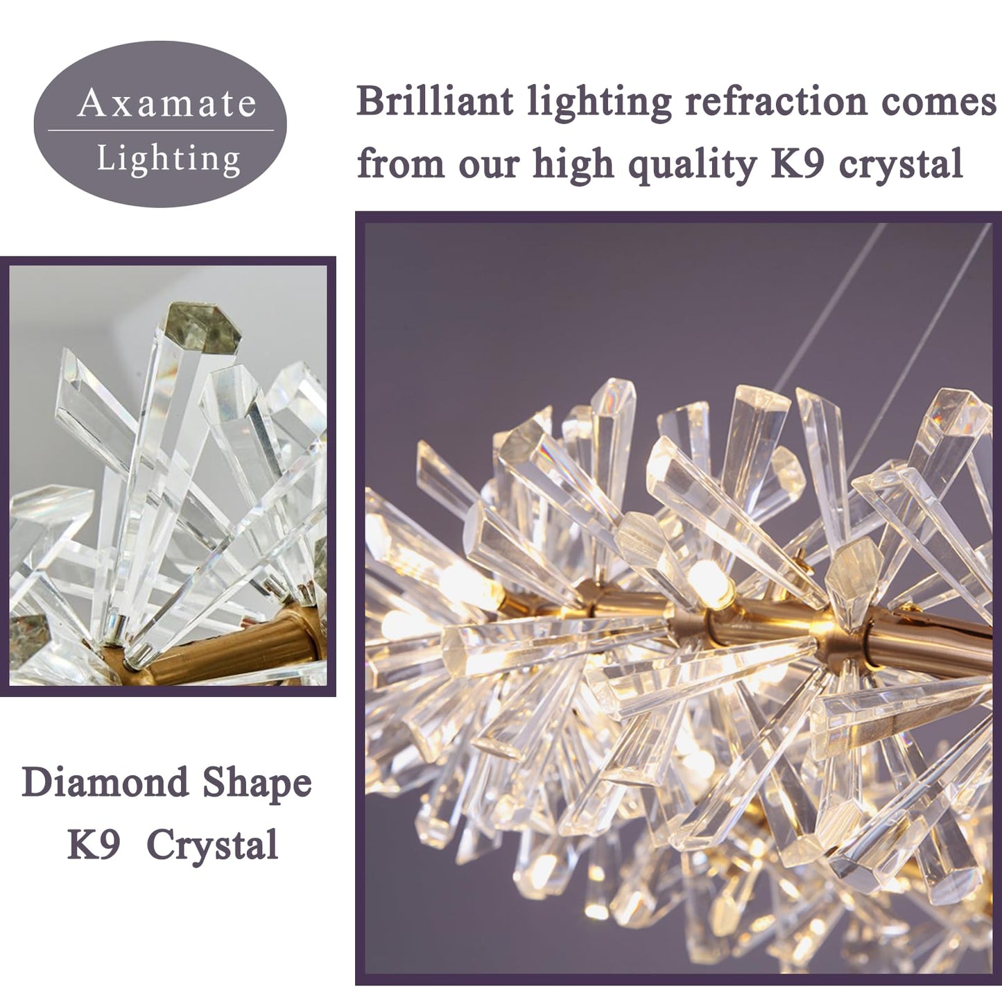 Axamate Modern Crystal Chandeliers D24 Gold Ring Chandelier Light Fixture Adjustable Hanging Ceiling Light for Living Room Bedroom Dining Room Laundry Room Foyer Kitchen Island