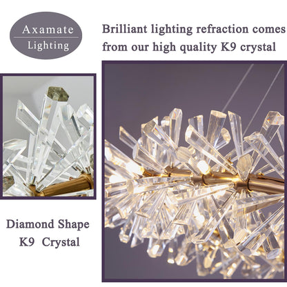 Axamate Modern Crystal Chandeliers D24 Gold Ring Chandelier Light Fixture Adjustable Hanging Ceiling Light for Living Room Bedroom Dining Room Laundry Room Foyer Kitchen Island
