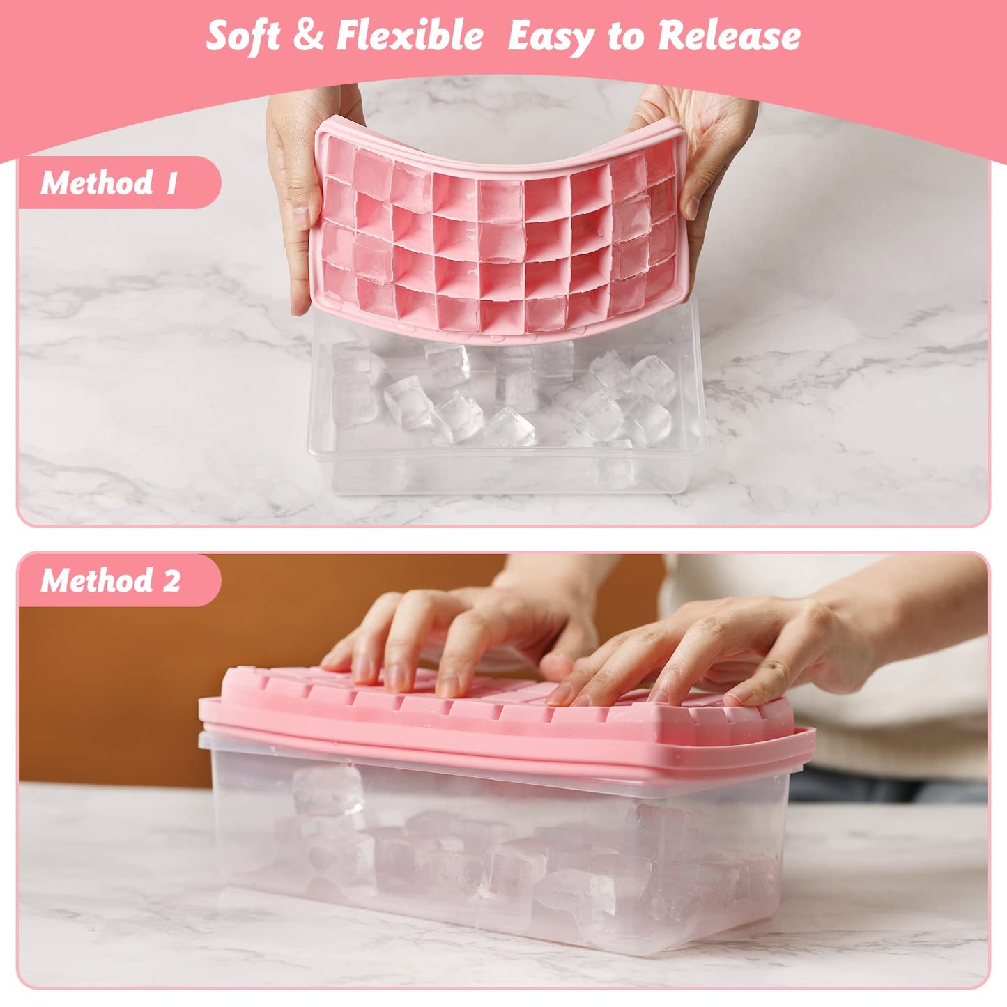 Food-grade Silicone Ice Cube Tray with Lid and Storage Bin for Freezer, Easy-Release 2 * 36 Small Nugget Ice Trays 1 ice Bucket & Scoop, Flexible Ice Cube Molds with Ice Container