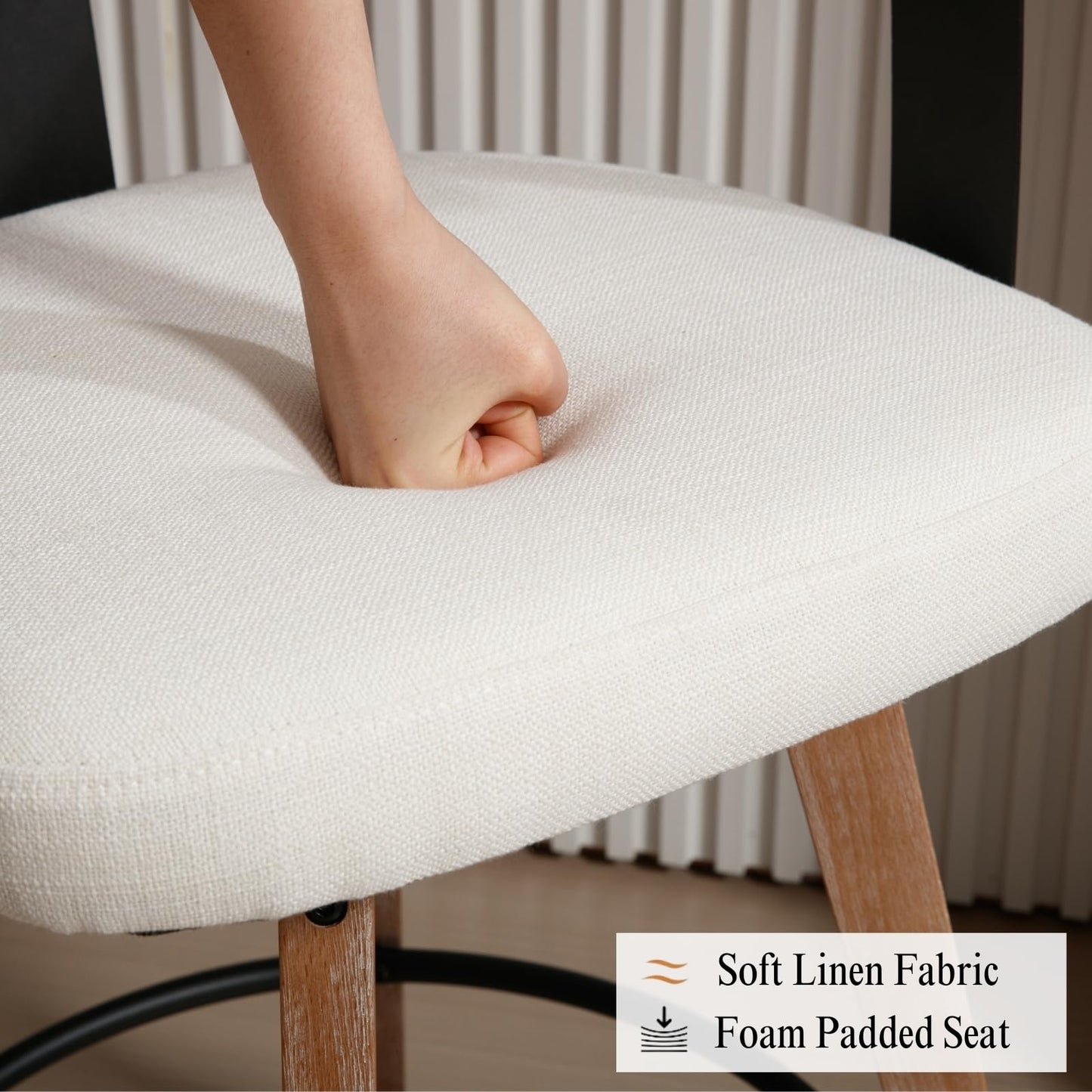 DUOMAY Swivel Bar Stools Set of 2, 26" Counter Height Bar Stool with Footrest Modern Wood Barstools with Linen Upholstered Seat Counter Stools for Kitchen Island Home Bar, White