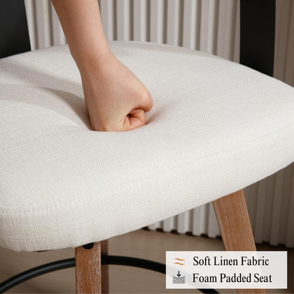 DUOMAY Swivel Bar Stools Set of 2, 26" Counter Height Bar Stool with Footrest Modern Wood Barstools with Linen Upholstered Seat Counter Stools for Kitchen Island Home Bar, White
