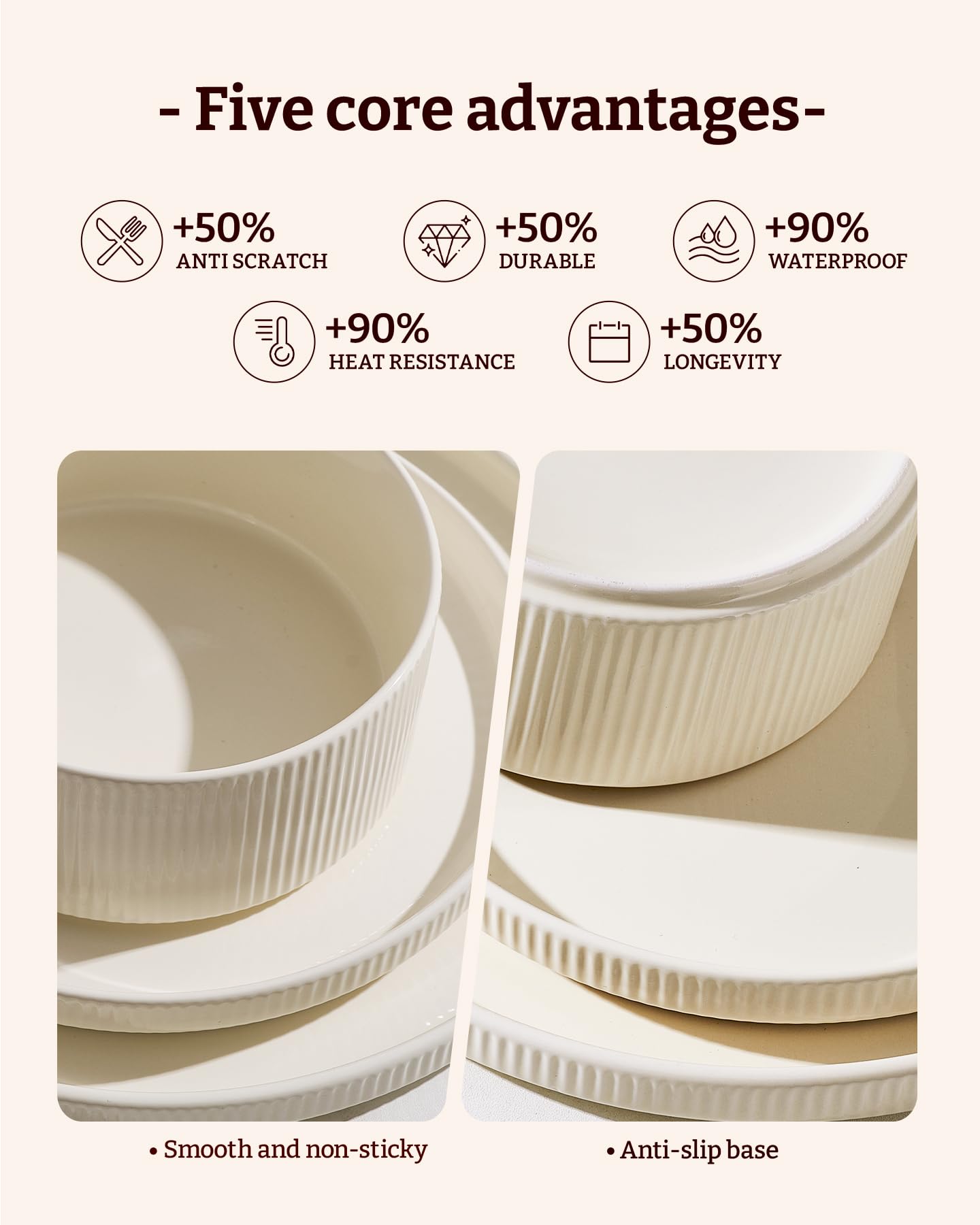 Richmount Star 12-Piece Plates and Bowls Set, Porcelain Dinnerware Sets for 4 Service, Modern Dish Set-Chip and Scratch Resistant, Dishwasher & Microwave Safe, Creamy White