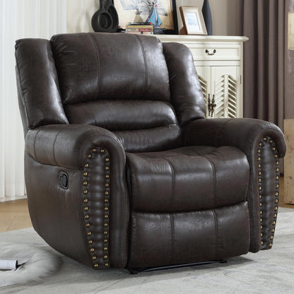 CANMOV Leather Recliner Chair, Classic and Traditional Manual Recliner Chair with Comfortable Arms and Back Single Sofa for Living Room, Dark Grey