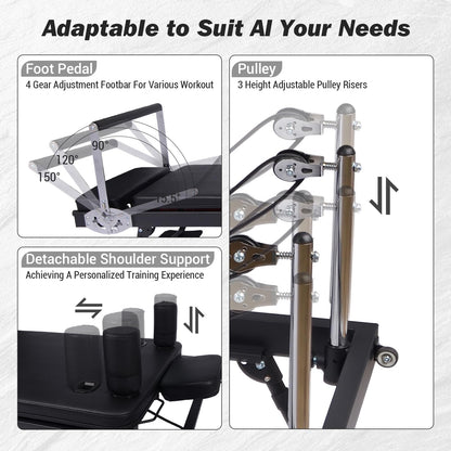 Pilates Reformer Machine for Home, 91" Foldable Pilates Reformer with High & Low Modes, 3-in-1 Reformer Pilates Equipment with Springs, Resistance Cords,